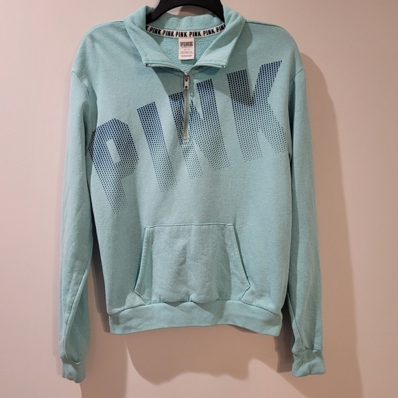 PINK Victoria's Secret Tops - PINK VS Vintage Logo Pullover Quarter Zip Sweatshirt Blue Women's Size Small